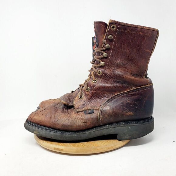 Justin Boots Mens 9 D Brown‎ Leather Conductor Briar 8 Comfort Packer Work Shoes - Picture 9 of 15